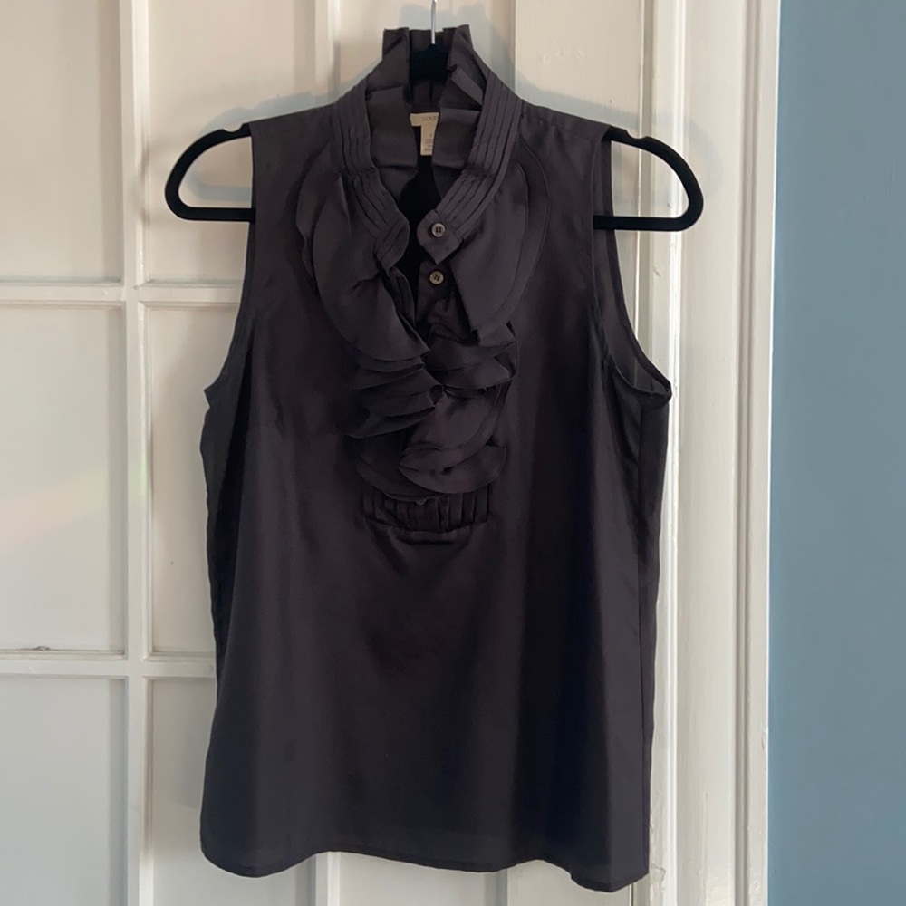100% Silk J.Crew Ruffle Dk Grey Camisole sz 6